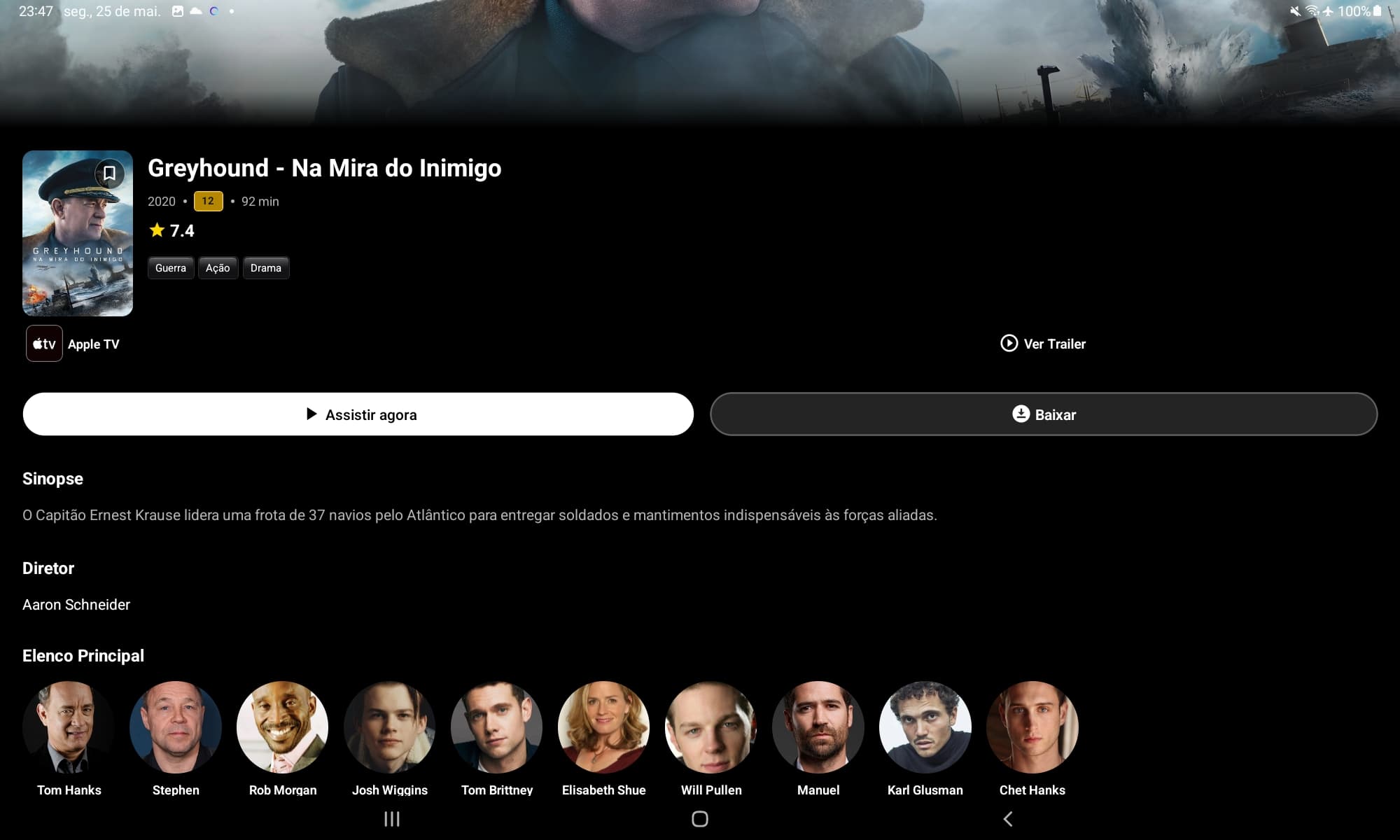 Tela do app Loopr com detalhes de filme, sinopse e elenco